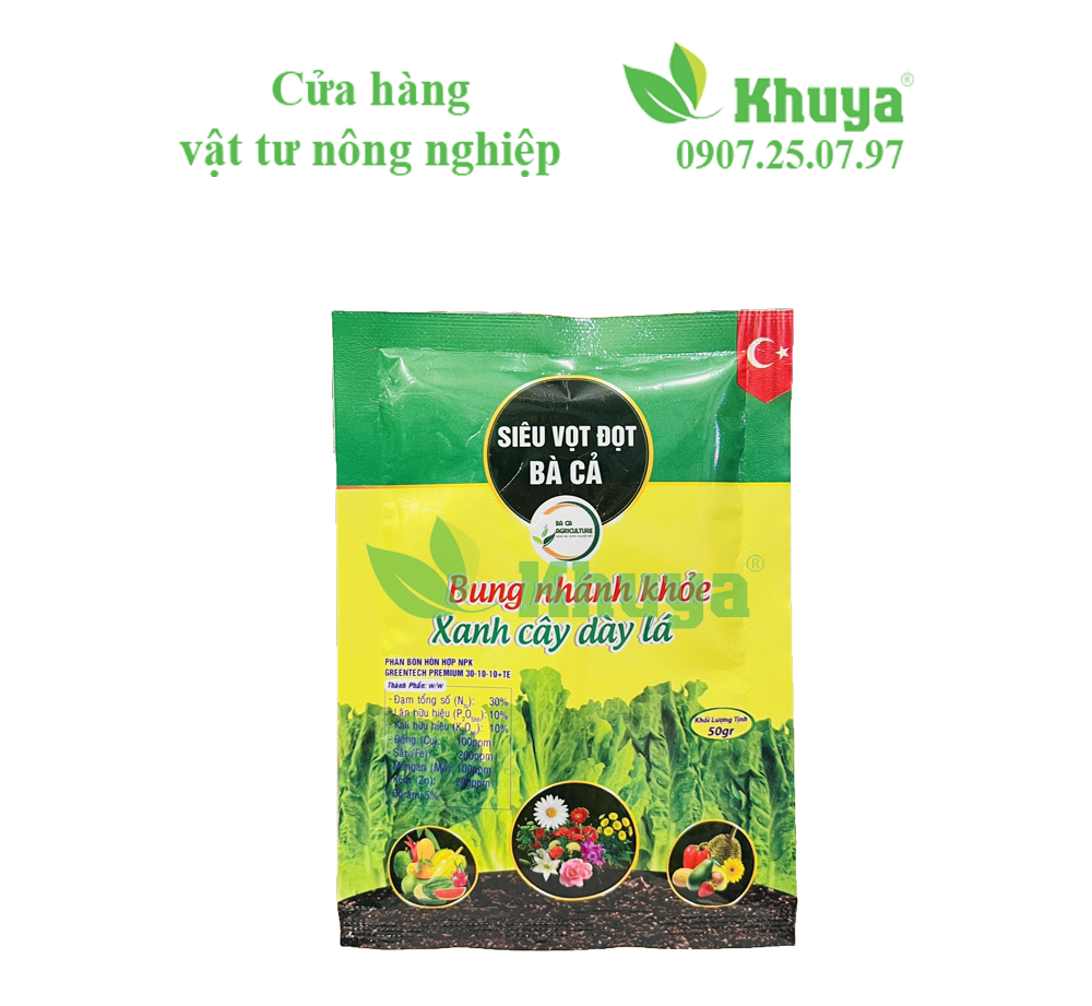 Siêu Vọt Đọt 30-10-10+TE 50gr Bung nhánh - Xanh cây - Dày lá