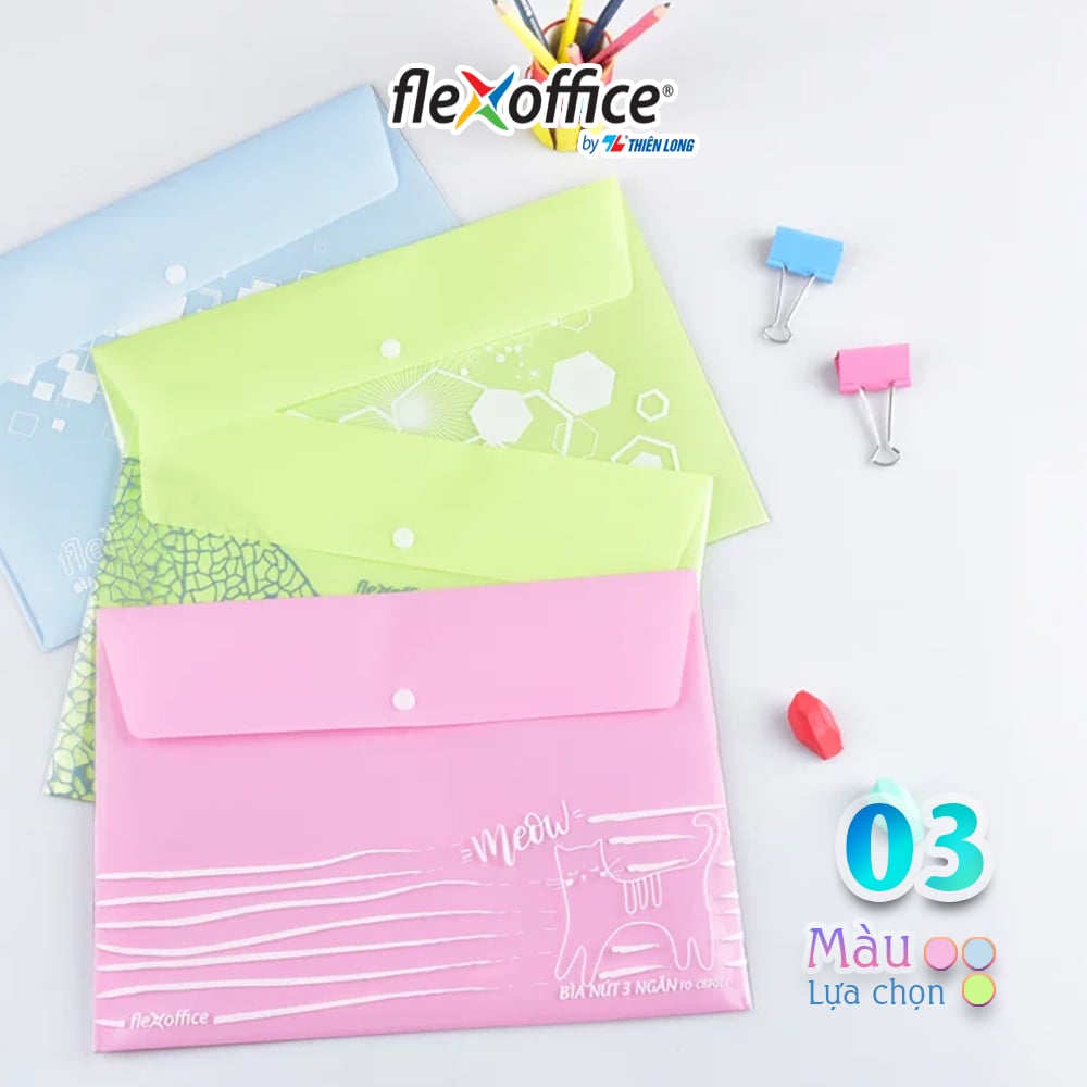 Combo 2 Bìa nút 3 ngăn Thiên Long Flexoffice FO-CBF018 (chứa 130 tờ A4)