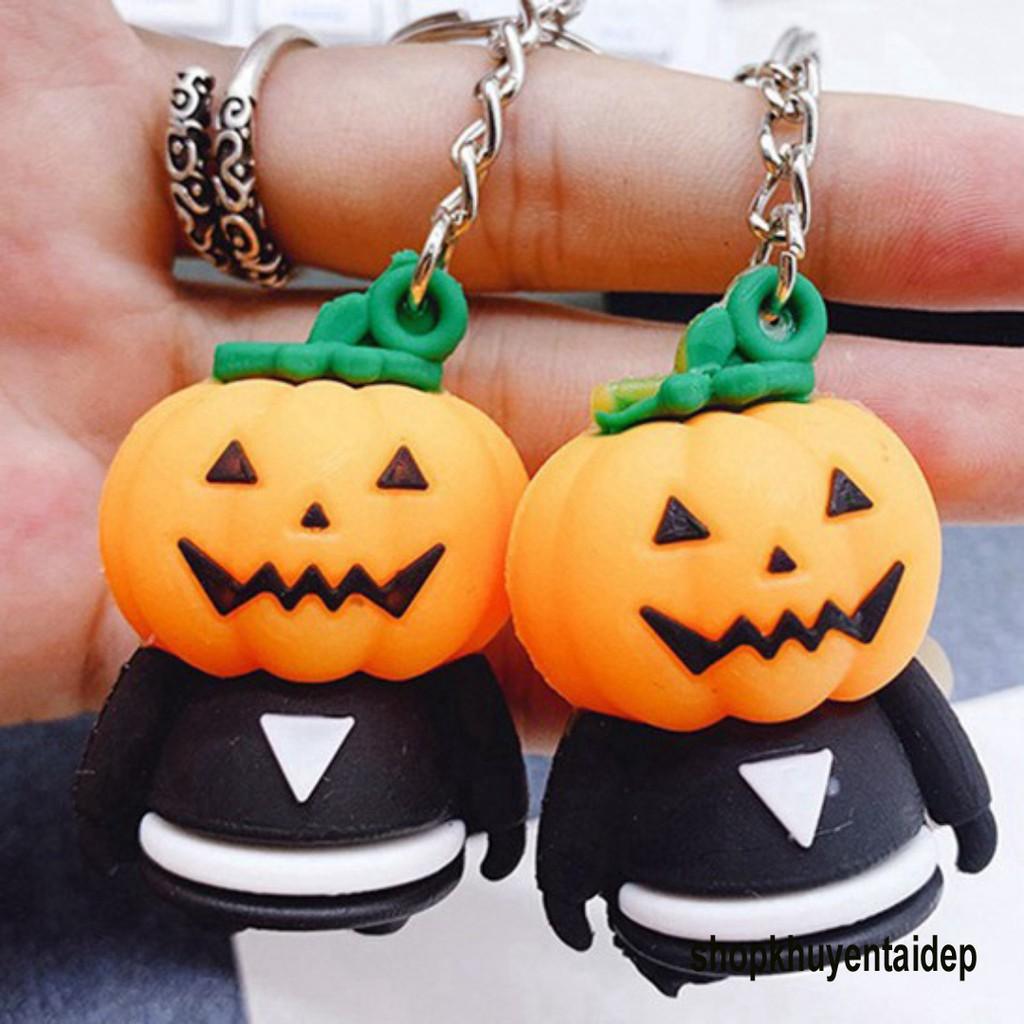 Móc Khóa Hình Quả Bí Ngô Phát Sáng đèn Led,có nhạc Trong Đêm Halloween-Móc Khóa Bí Ngô Đèn Led phát sáng có âm thanh