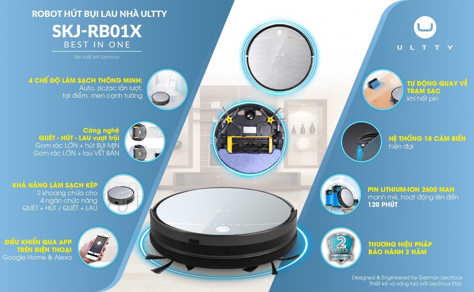 [BH 24 THÁNG]Robot Hút Bụi Lau Nhà Thông Minh ULTTY, Kết Nối App Điện Thoại, Công Suất 2000Pa, Chống Rơi, Nhập Khẩu