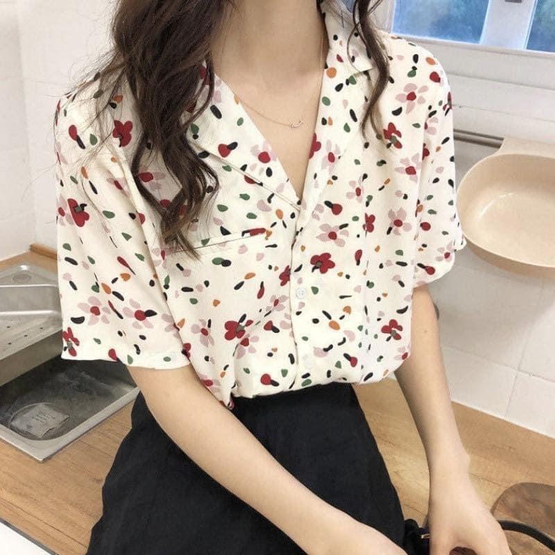 Sơmi cổ vest hoa nhí