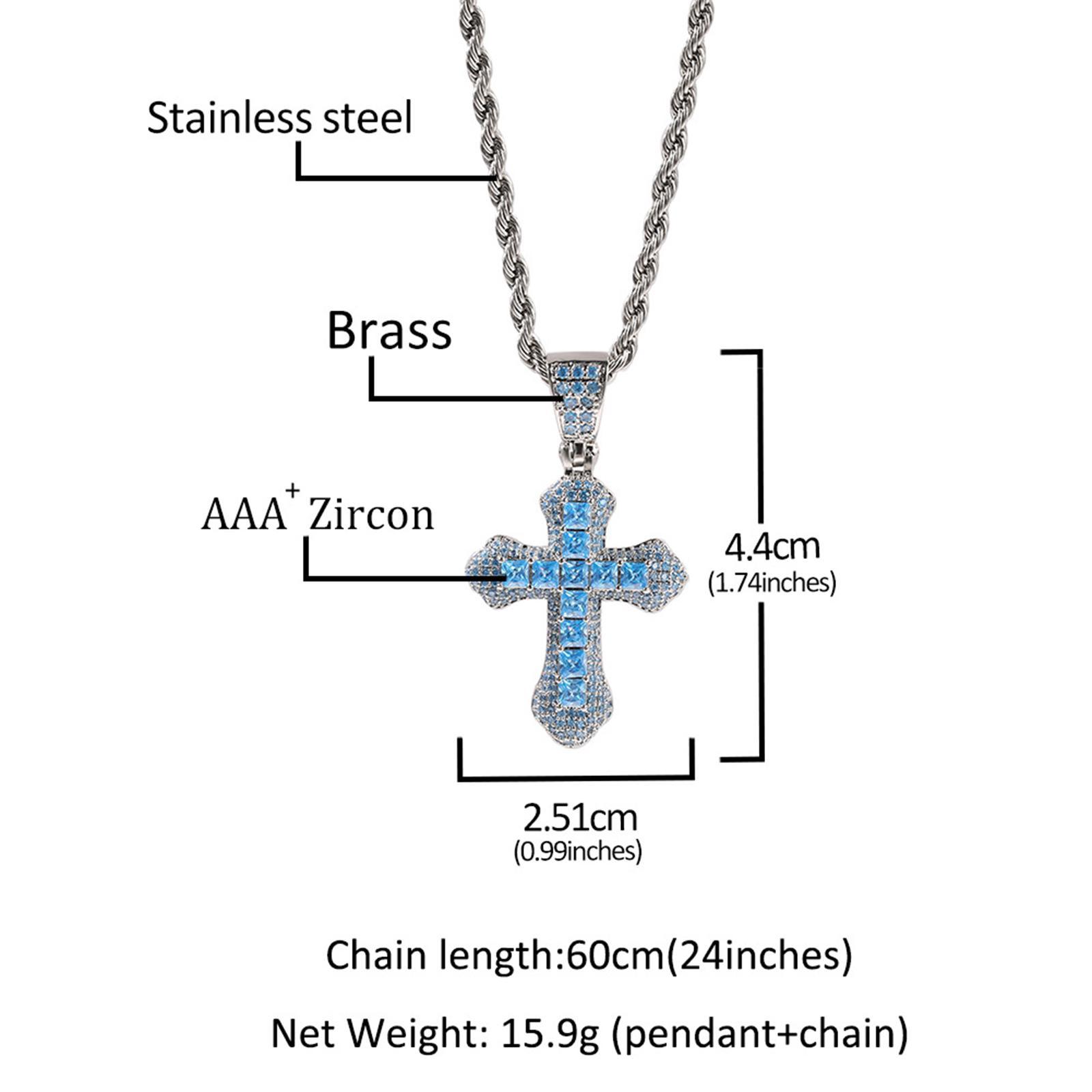 Zircon Cross Pendant Necklace Dangling cross Valentines Party Blue