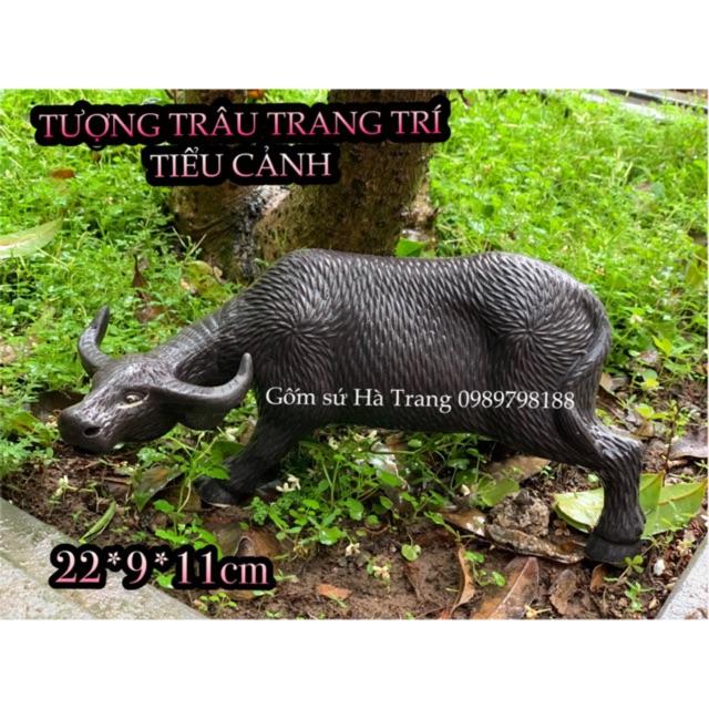 Tượng trâu trang trí tiểu cảnh gốm sứ Bát Tràng