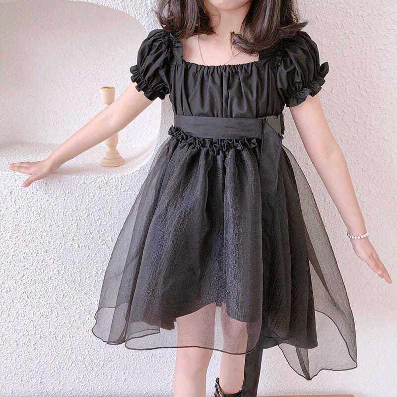 DONGSHOP HOT Cô gái công chúa váy 2021 mùa hè trẻ em màu đen retro khí chất tuxedo đầm đầm cổ tích đầm