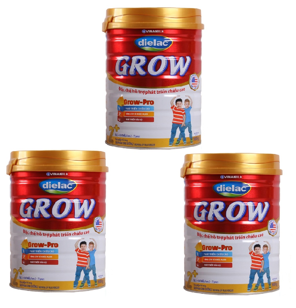 COMBO 3 LON SỮA BỘT VINAMILK DIELAC GROW 2+ LON 900G