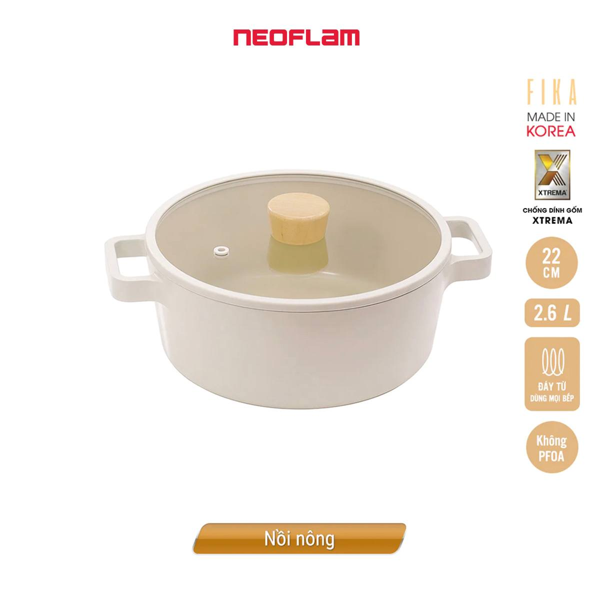 [Hàng chính hãng] Bộ 2 nồi Neoflam Fika Hàn Quốc gồm quánh 18cm &amp; nồi nông 22cm. Made in Korea. Hàng có sẵn giao ngay