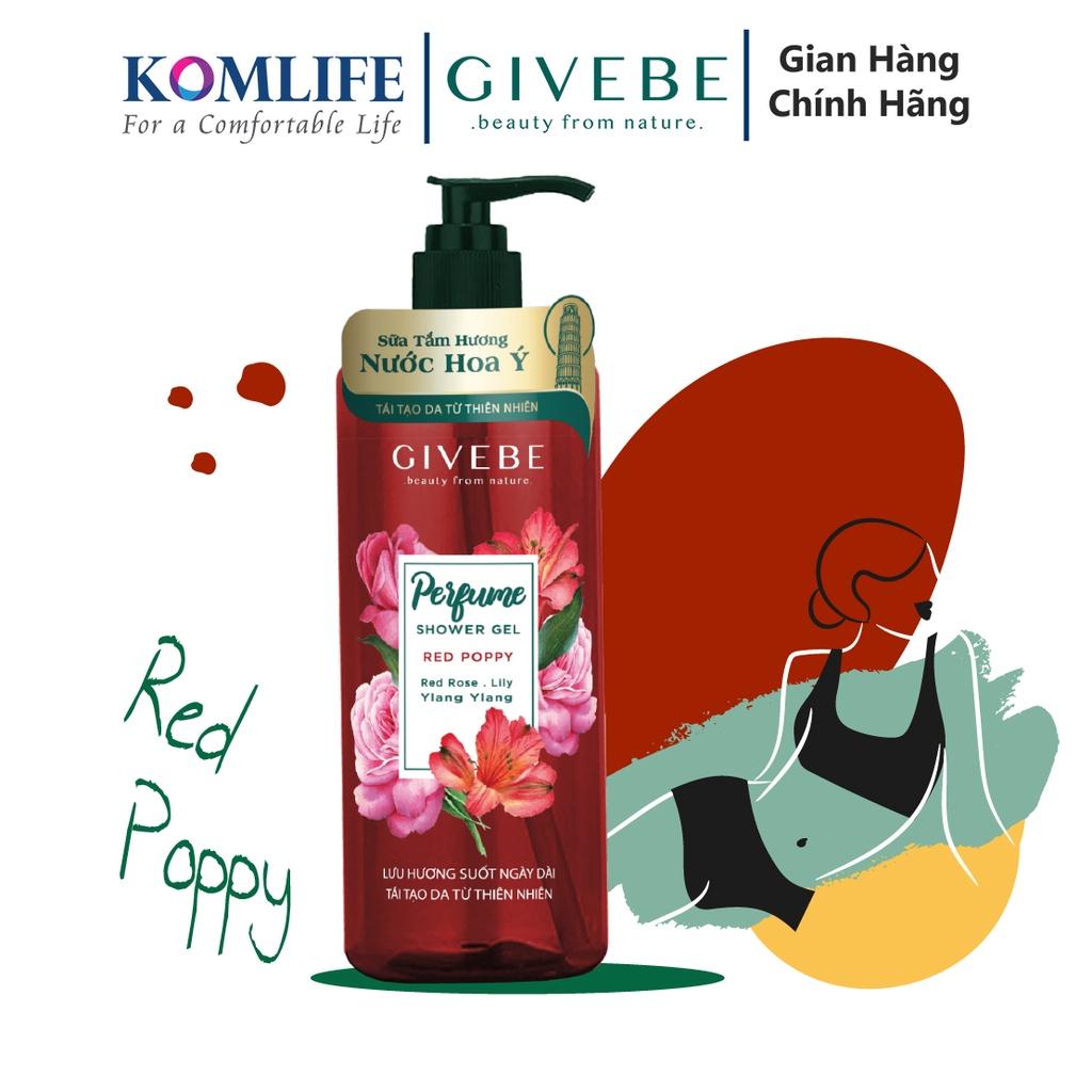 Sữa tắm GIVEBE Đỏ - Red Poppy 700 ml hương nước hoa Ý tái tạo làn da, mềm mại, sạch mụn