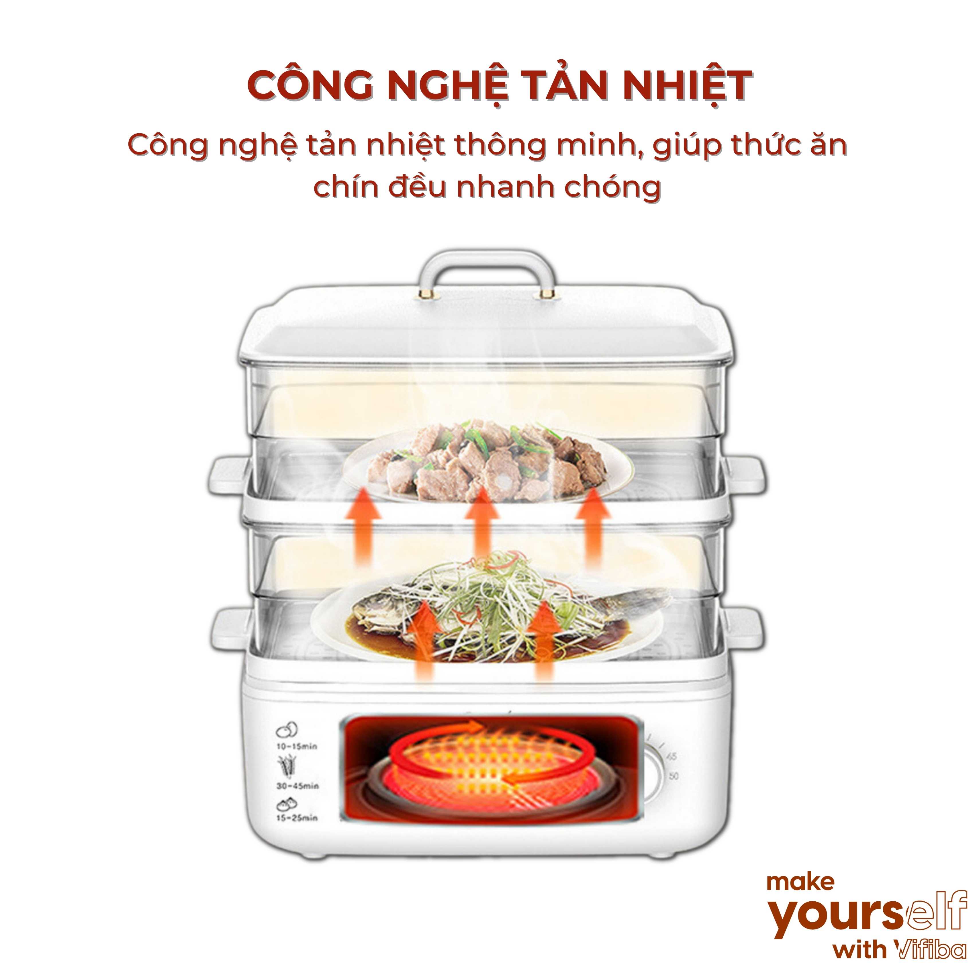 Nồi Hấp Điện 2 Tầng Đa Năng Hàng Chính Hãng VIFIBA, Thể tích 21L - Dung Tích 10L - Hấp Gà Nguyên Con, Công Suất Lớn, Chức Năng Hẹn Giờ Thông Minh