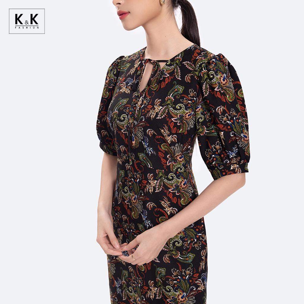 Đầm Ôm Công Sở Nữ Họa Tiết Tay Lửng K&amp;K Fashion KK117-35 Chất Liệu Garolan