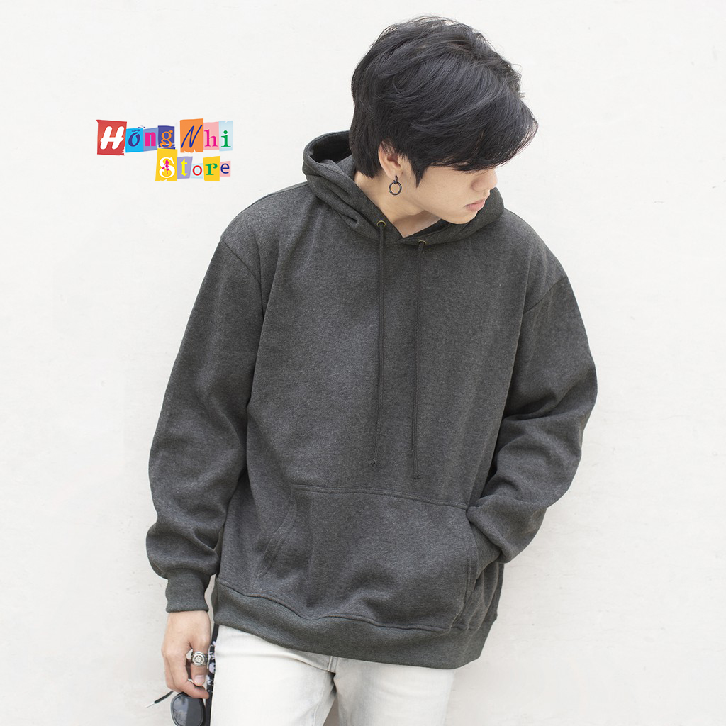 Áo Khoác Hoodie Trơn Ulzzang Unisex Màu Xám Đen Chất Nỉ Bông Cao Cấp Dáng Rộng Nam Nữ - MM