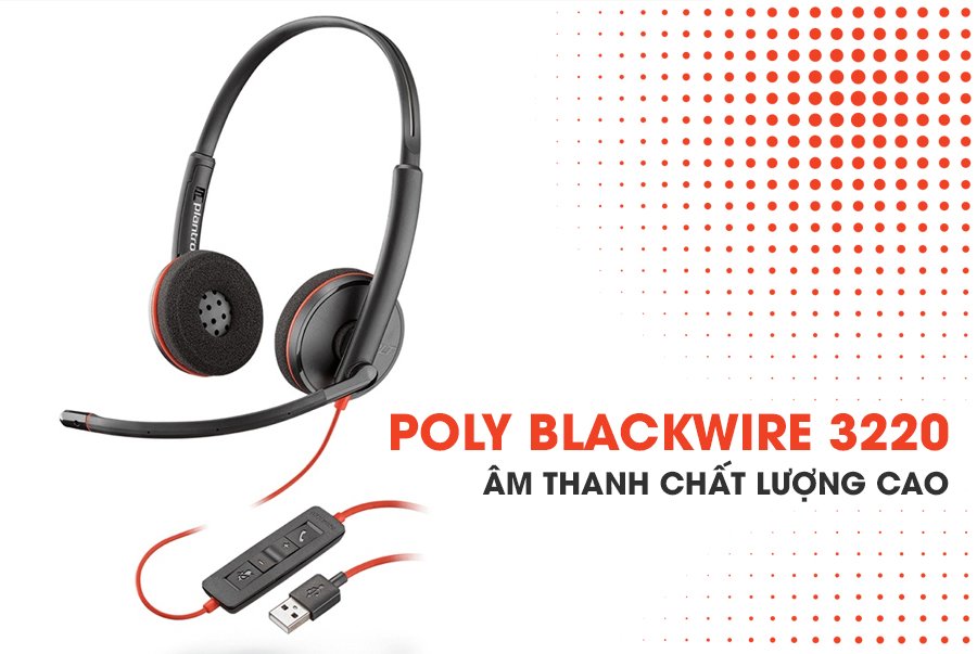 Tai Nghe Chụp Tai Có Dây Poly Blackwire 3220 USB-A Hàng Chính Hãng