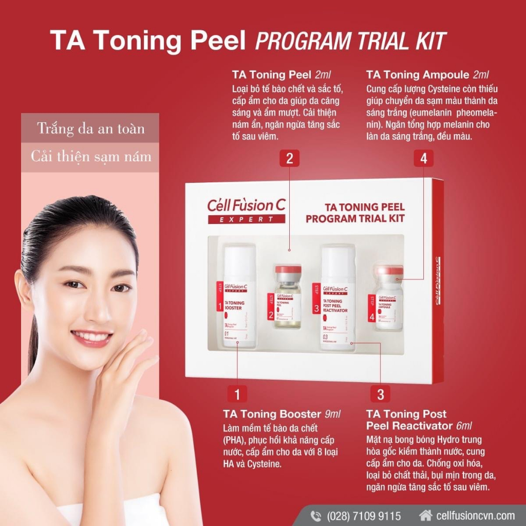 Giải Pháp Peel 4 Bước Dưỡng Trắng An Toàn, Cải Thiện Sắc Tố Da Cell Fusion C Expert TA TONING PEEL KIT