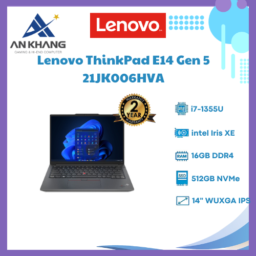 Lenovo ThinkPad  E14 Gen 5 21JK006HVA (Intel Core i7-1355U | 16GB | 512GB | Intel Iris Xe | 14 inch WUXGA | No OS | Đen) - HÀNG CHÍNH HÃNG