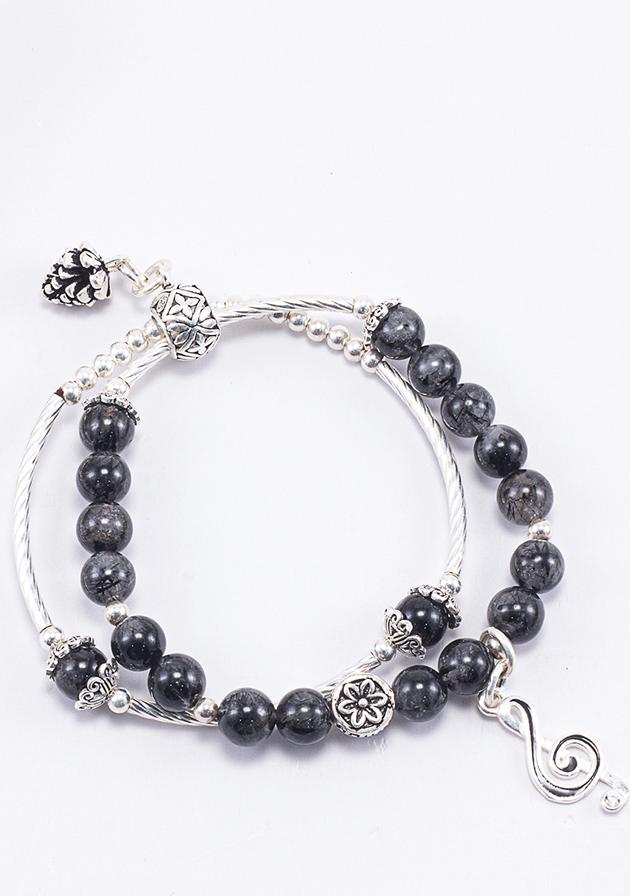 Vòng Tay Phong Thủy 2 Line Đá Thạch Anh Tóc Đen Phối Charm Trái Thông  mệnh Thủy, Mộc Ngọc Quý Gemstones