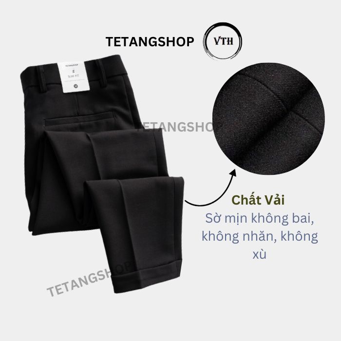 Quần Tây Đen Nam Ống Côn Cao Cấp, Chất Vải Co Giãn Dày Dặn Đơn Giản lịch sự, Quần Âu Nam Không Phai Màu QT11-TeTangshop