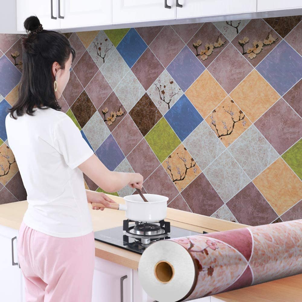 Combo 3 mét giấy dán bếp, decal dán bếp tráng nhôm HOA MAI NÂU khổ 60cm có keo sẵn