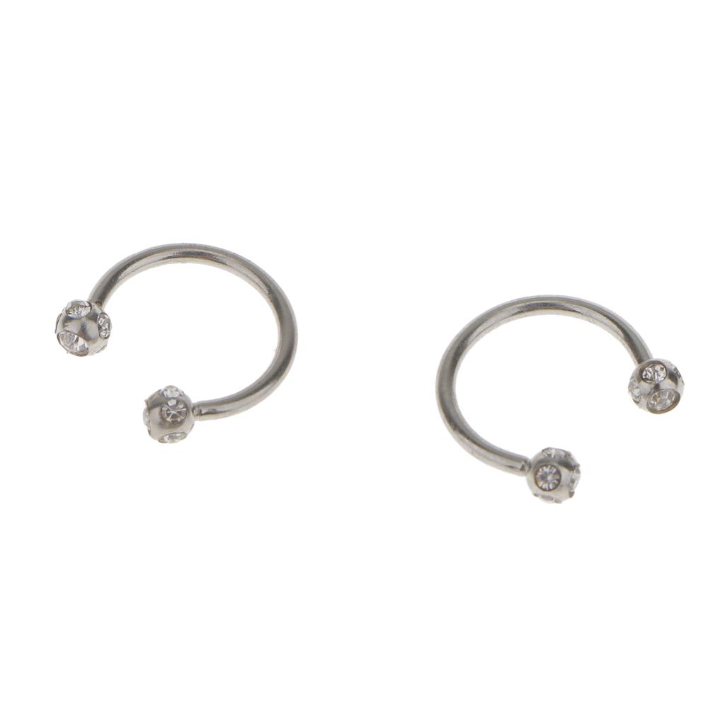 2Pcs Crystal Stainless Steel Bar Lip Nose Ring Stud Body Piercing