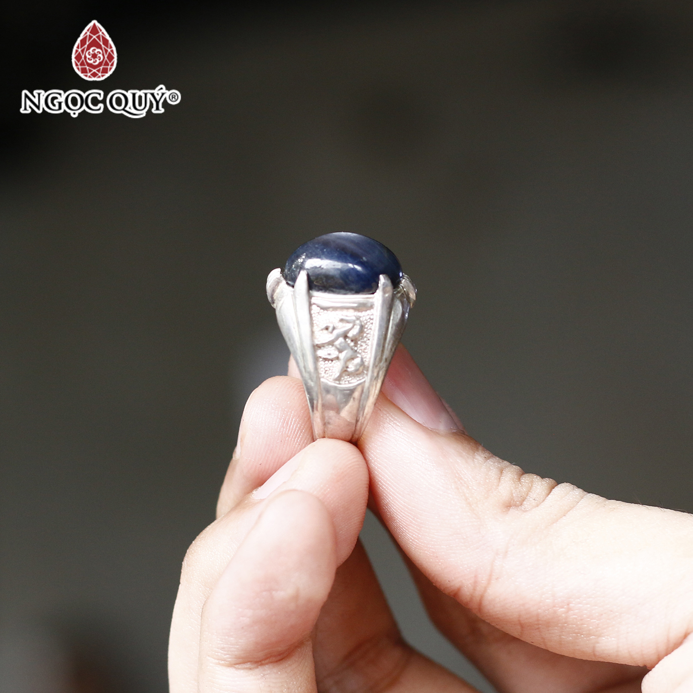 Nhẫn bạc nam đá Sapphire xanh đen ni18 mệnh thủy, mộc - Ngọc Quý Gemstones