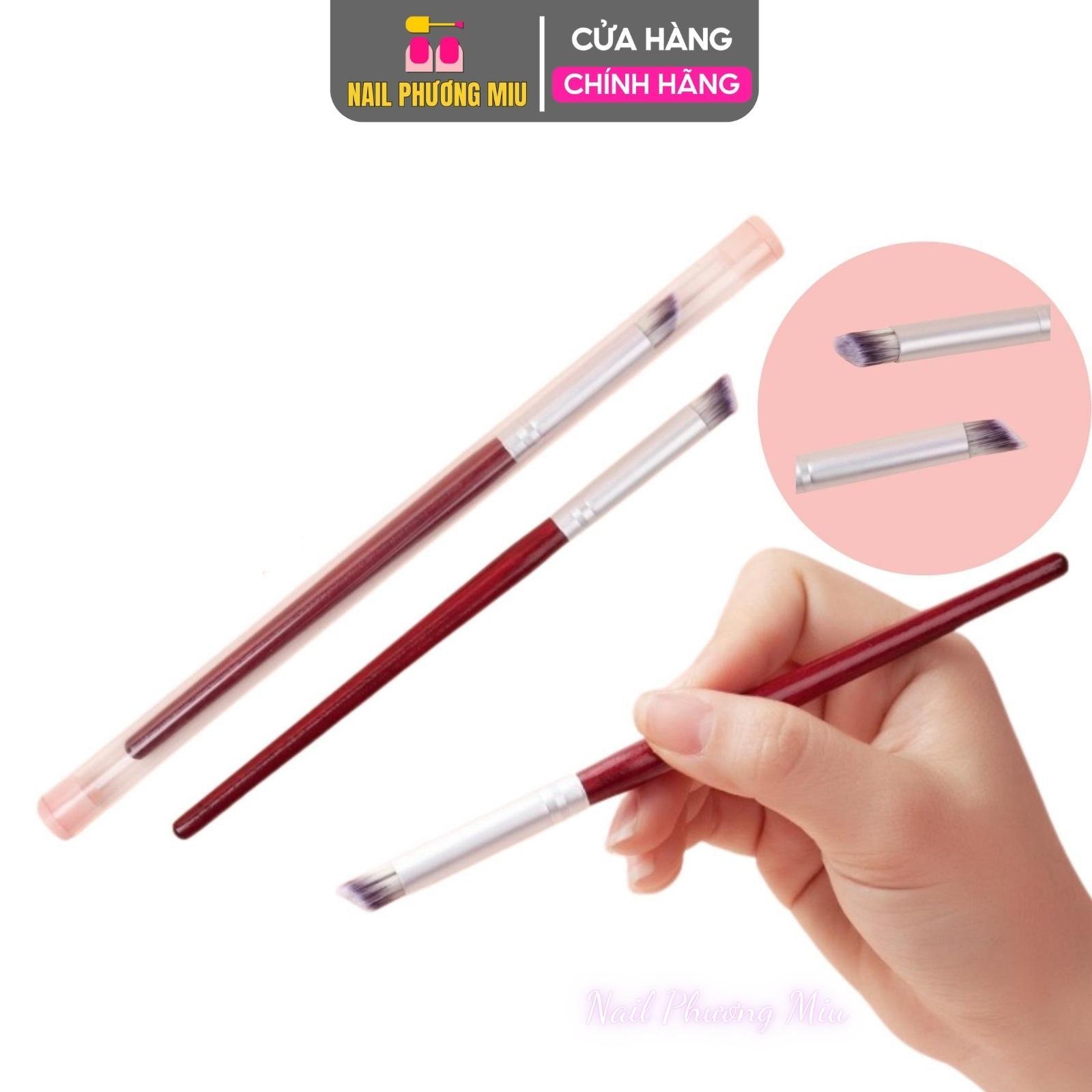 Cọ Ombre Đầu Tròn Cán Gỗ Đỏ Đầu Xiên, Lông Mềm, Dề Cầm, Dễ Tán Màu, Cọ Dặm Omber Chuyên Dụng Làm Móng Nail Phương Miu Cosmetic Nữ Trang Điểm
