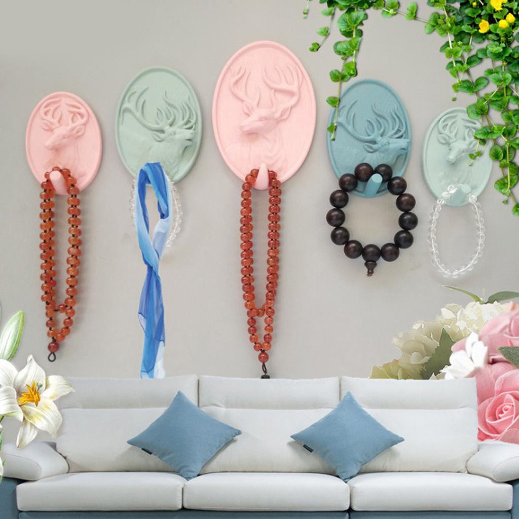 3D Resin Animal Deer Head Self-adhesive Hook Wall Hanger Hooks Rack