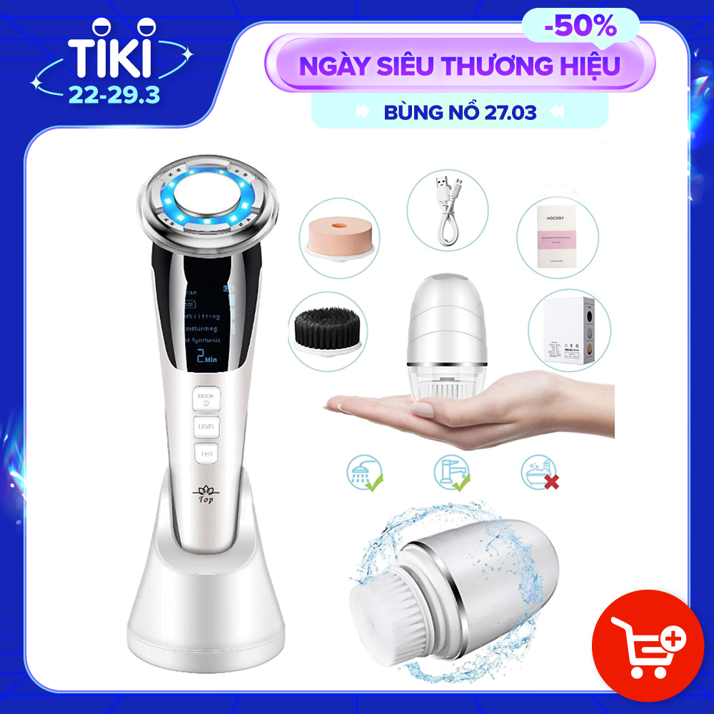 Búa Điện Di Massage Mặt Làm Đẹp Da 5 in 1 Photon Nóng Và Lạnh EMS Kèm Máy Rửa Mặt Mini Tiện Lợi 3 in 1