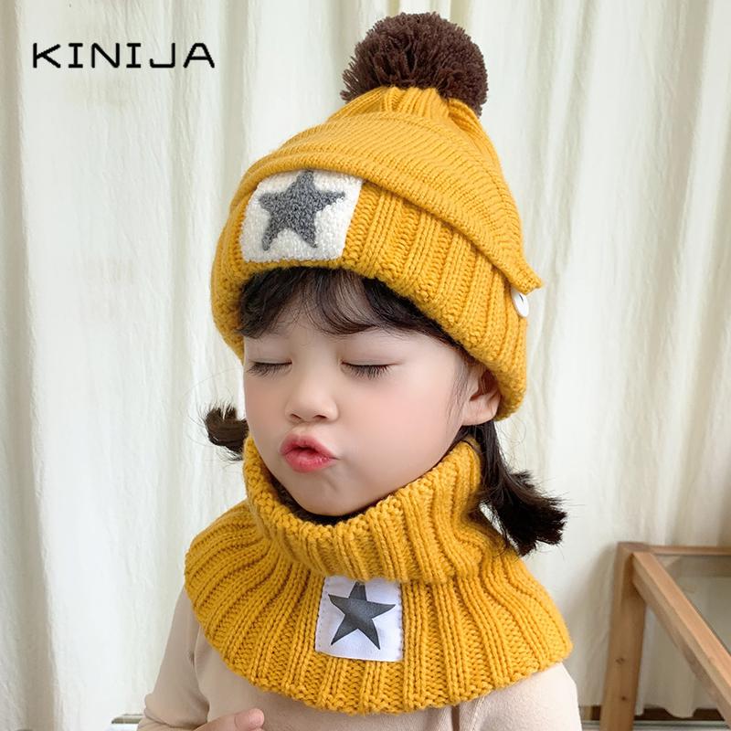 3 Mùa Đông Cho Bé Skullies Bò Mũ Khăn Miệng Mặt Nạ Dệt Kim Trang Trượt Tuyết Ngoài Trời Mũ Pompom Bé Gái Bé Trai Trẻ Em Mặt giữ Ấm Bộ