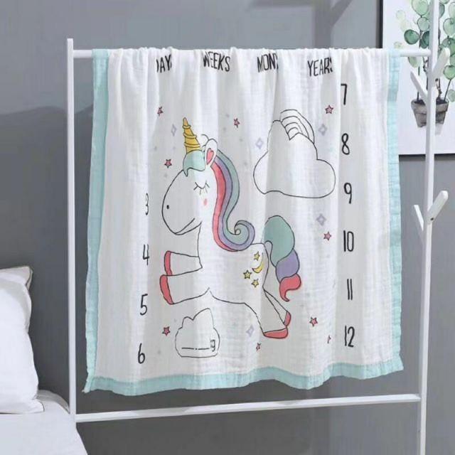 Chăn đắp sợi tre HBQKids 4 lớp bo viền vải xô dùng 4 mùa cho bé KT 110x110cm