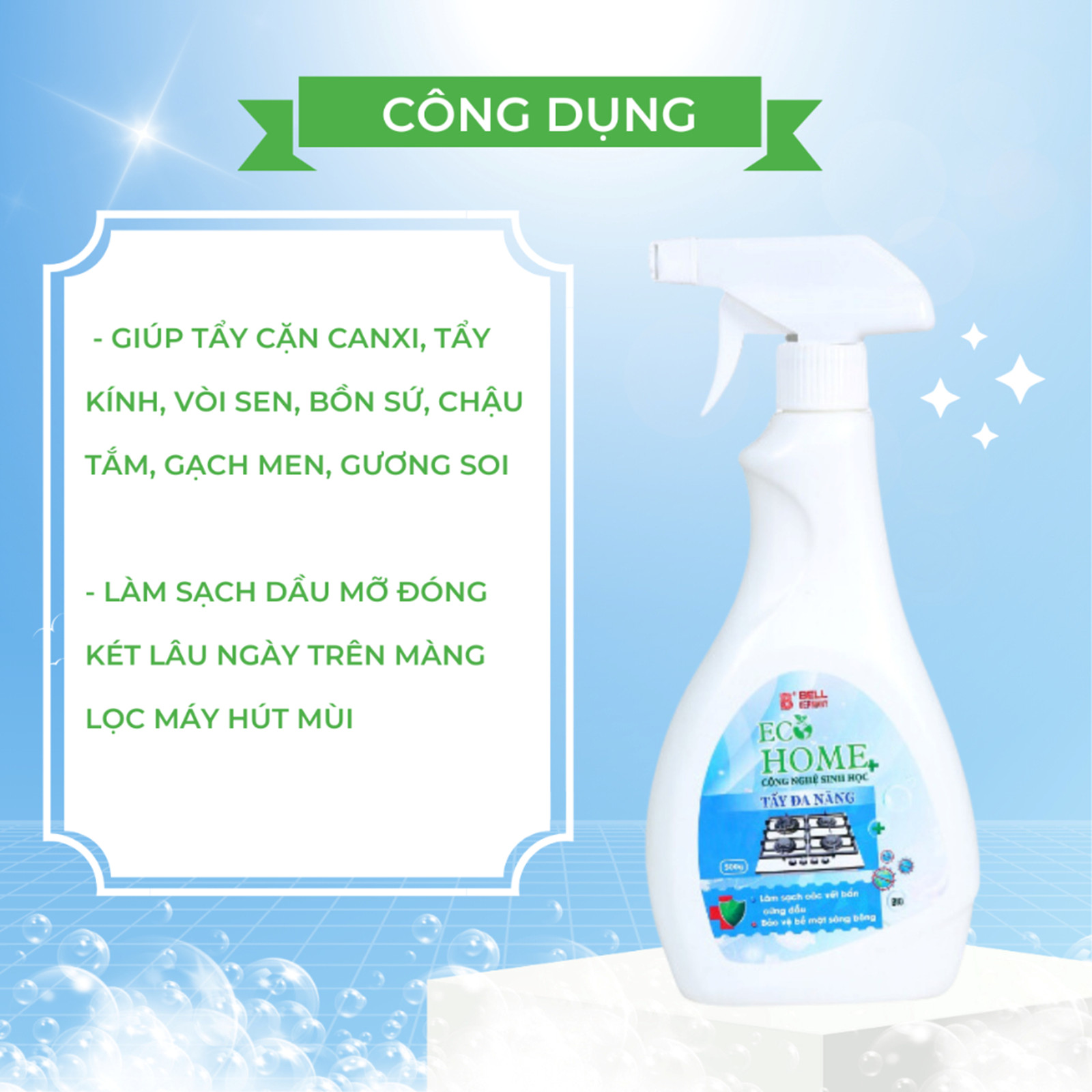 ƯU ĐÃI - COMBO MUA 2 TẨY ĐA NĂNG TẶNG CHAI RỬA CHÉN 400ML - Xịt Tẩy Đa Năng Công Nghệ Sinh Học ECOHOME 500ML Tẩy Cặn Canxi, Tẩy Kính, Vòi Sen, Bồn Sứ, Chậu Tắm, Gạch Men, Gương Soi