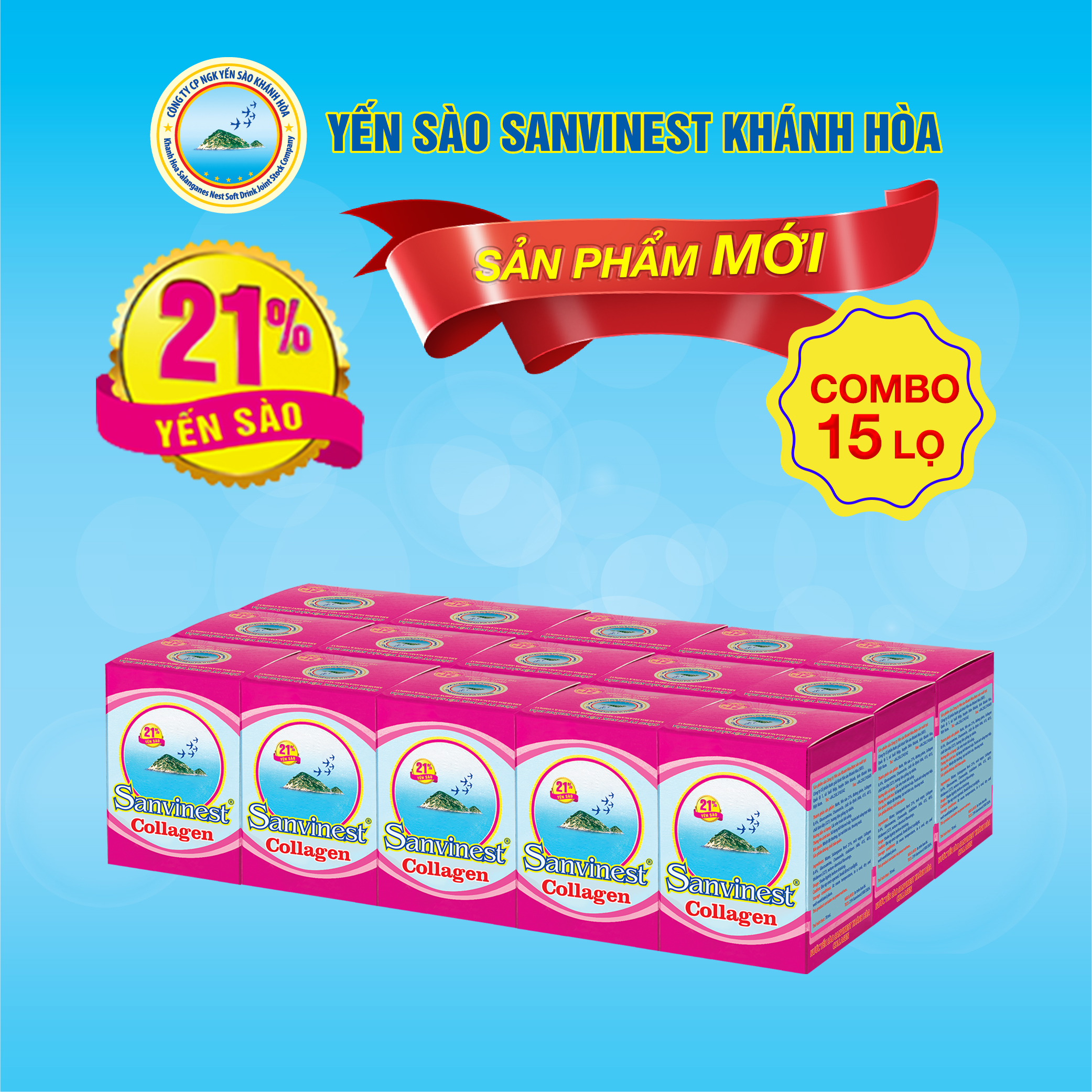 [Combo 15 lọ] Nước Yến sào Sanvinest Khánh Hòa Collagen lọ 70ml - S209