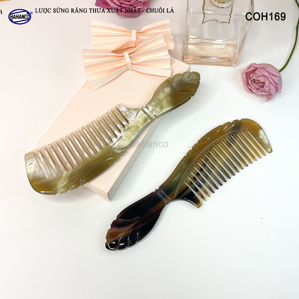 Lược Sừng Răng Thưa Chuôi Lá chải tóc, xoăn, rối, xù, mát xa đầu - COH169
