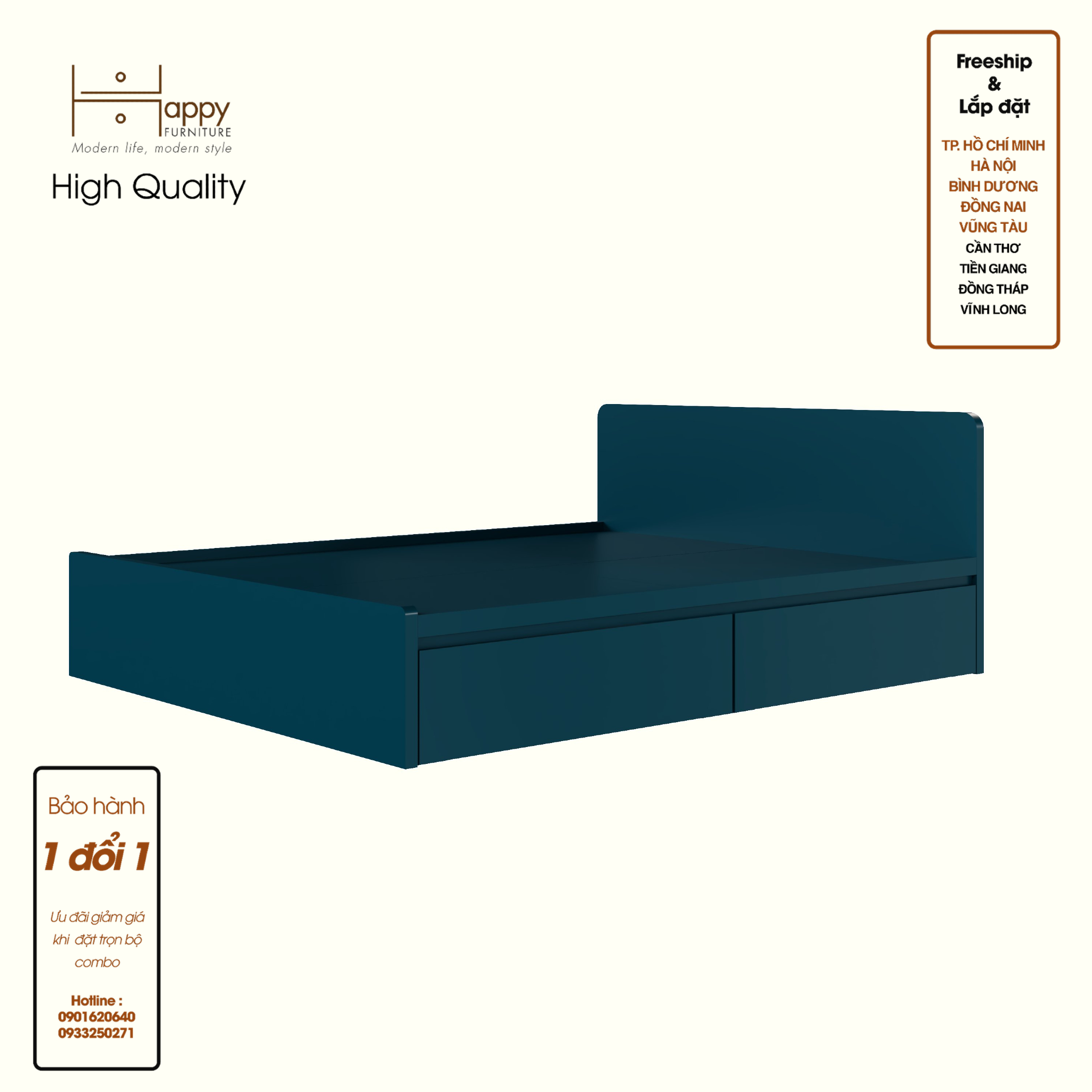 [Happy Home Furniture] LAVIA, Giường ngủ 2 ngăn kéo, 207cm x  36cm ( DxC), GNG_154, GNG_155, GNG_156, GNG_157