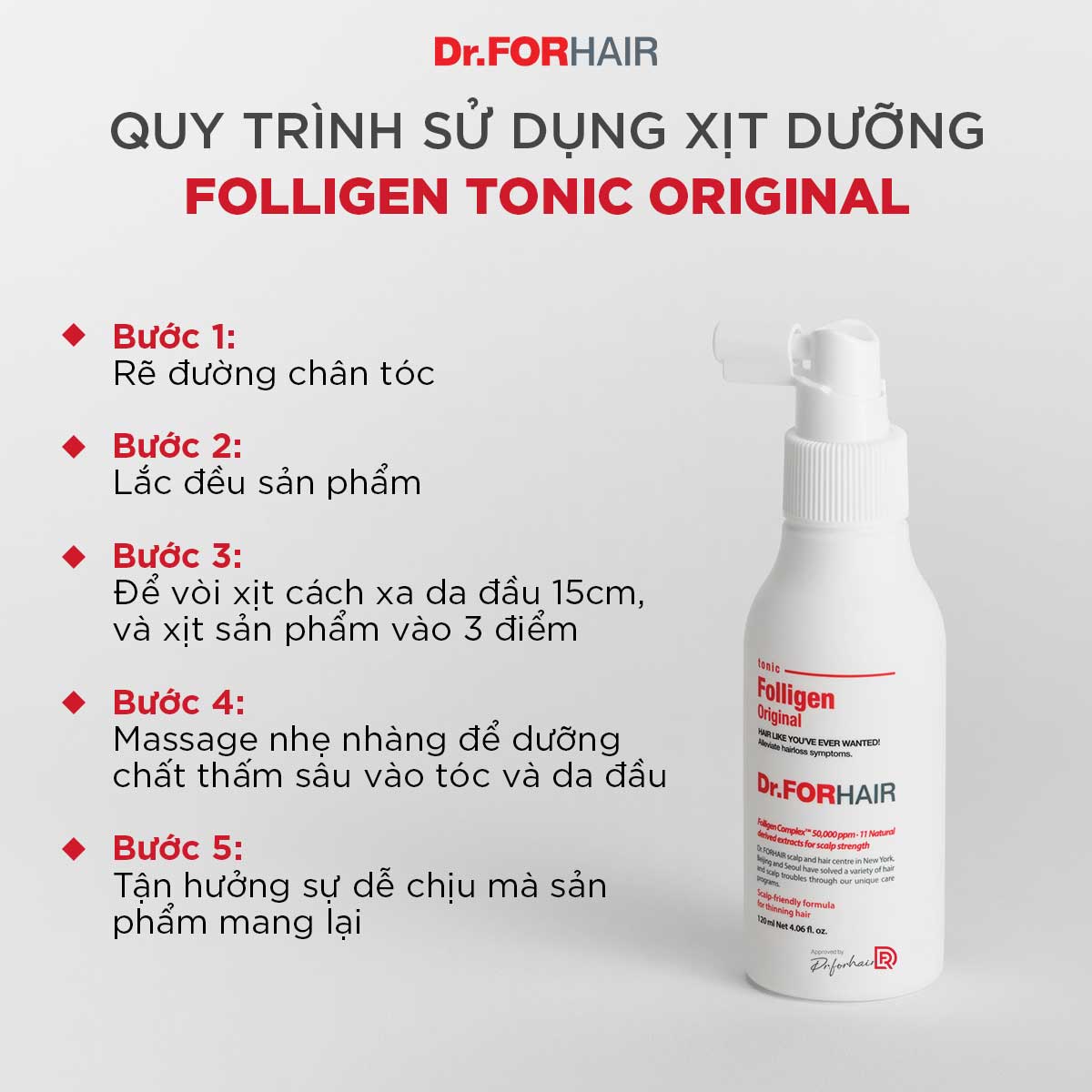 Tinh chất xịt dưỡng tóc kích thích mọc tóc giảm rụng tóc Dr.FORHAIR Folligen Tonic Original 120ml