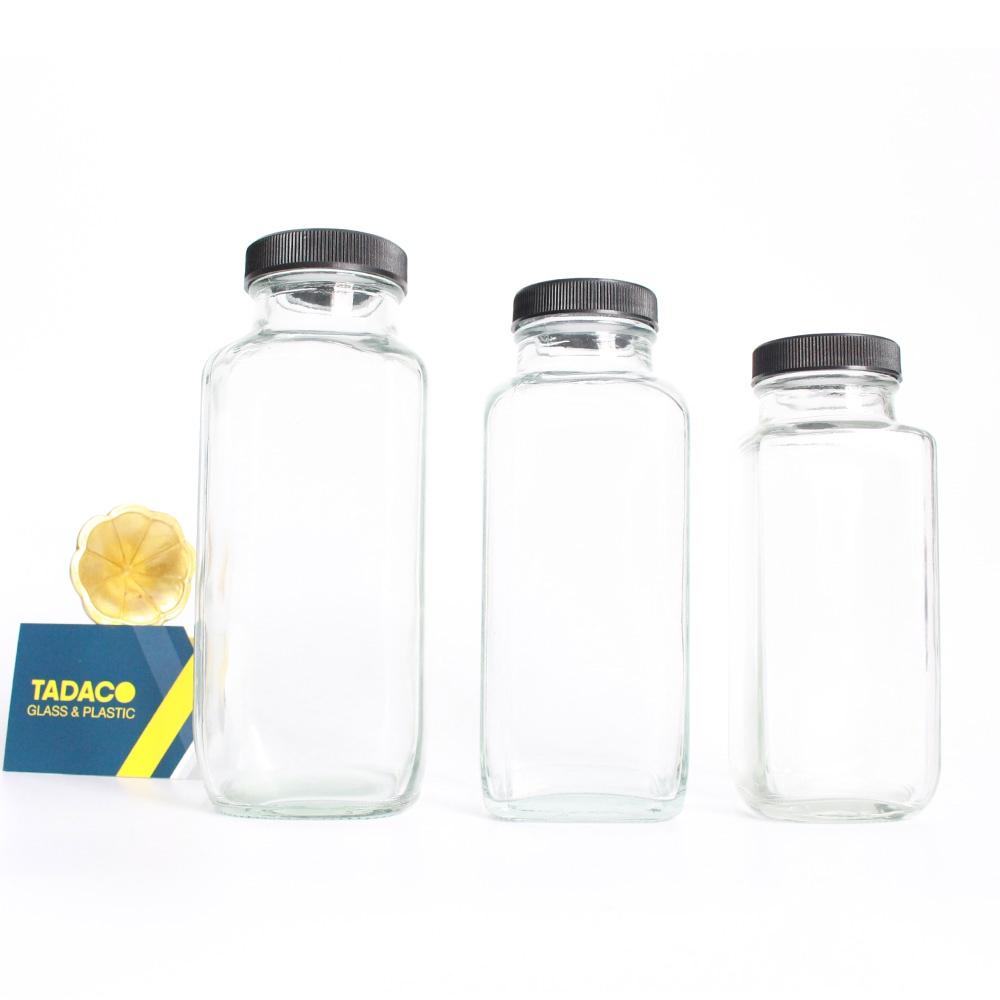Chai thủy tinh 500ml Vuông nắp nhựa chống gỉ set
