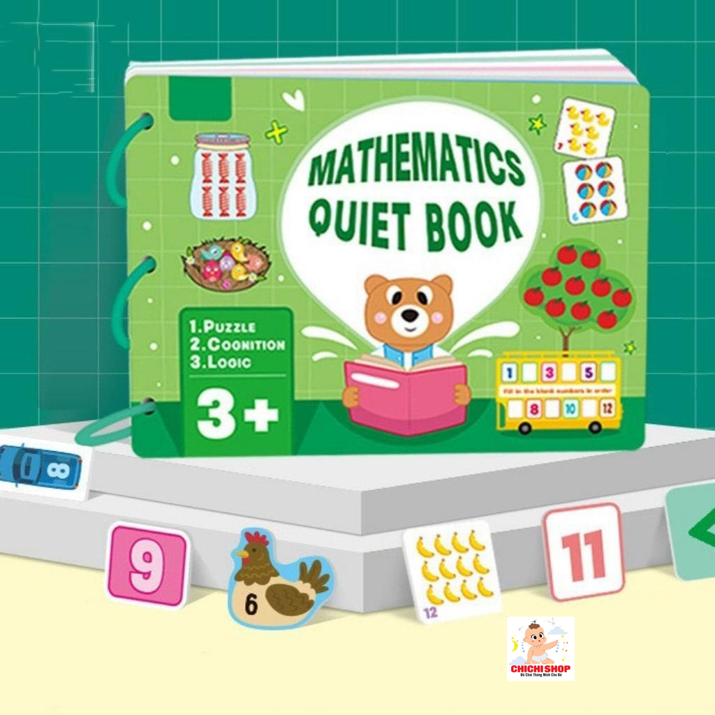 Học Liệu Toán Học Thông Minh Đầu Đời Cho Bé Mathematics Quiet Book, Học Liệu Bóc Dán Toán Montessori 16 Chủ Đề