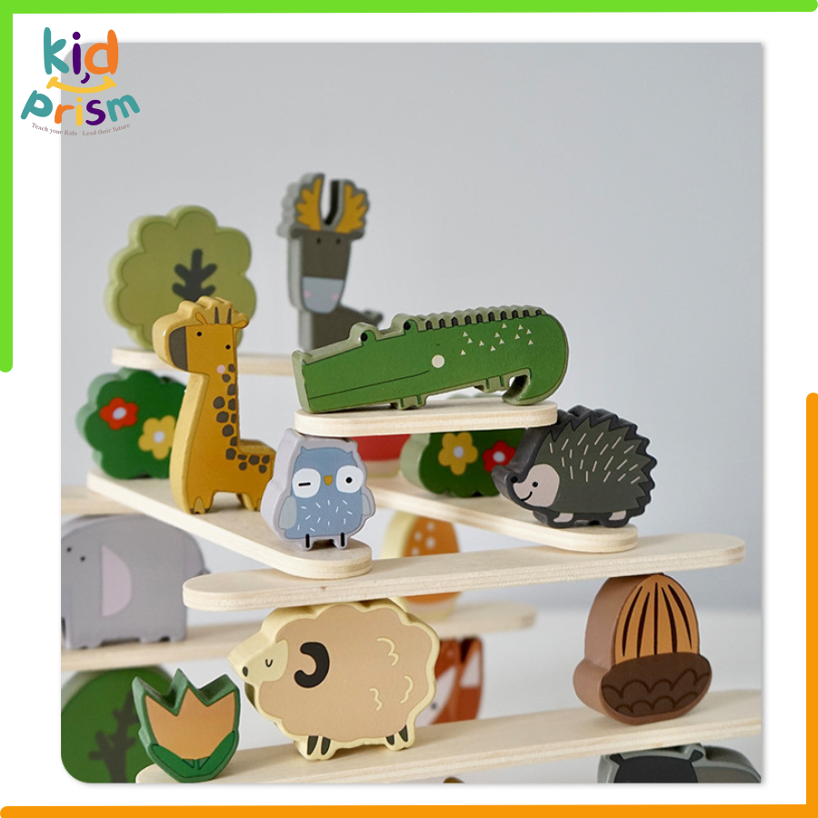 Xếp Hình Động Vật Montessori - Bộ đồ chơi xếp hình khối thăng bằng Thú Toddler Toys bằng gỗ cho bé từ 03 tuổi phát triển