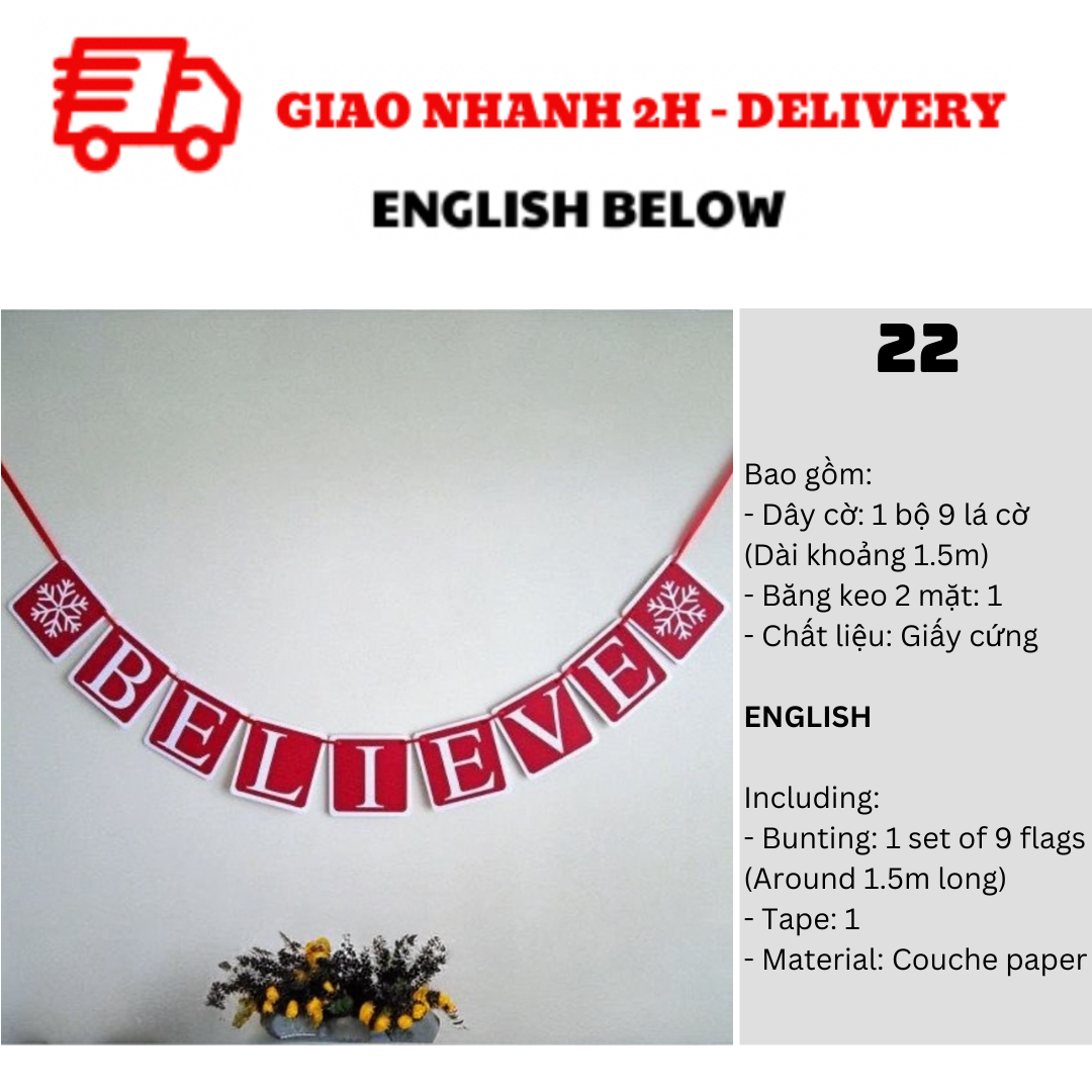 Bộ Dây Cờ Noel Trang Trí Tiệc Nhiều Mẫu - Merry Christmas Bunting DCXM31