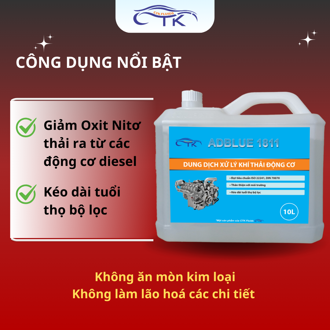 Dung Dịch Xử Lý Khí Thải Động Cơ Ô Tô CTK Chính Hãng, Dung tích 10L, Nguyên Liệu Ure Tinh Khiết, Đạt Tiêu Chuẩn ISO 22241, DIN 70070