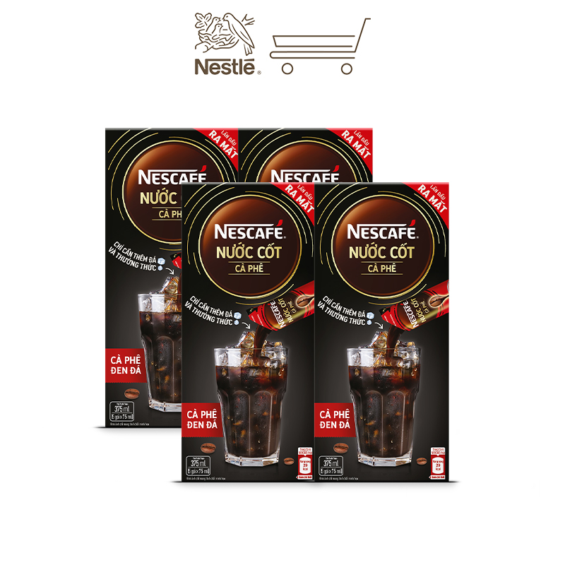 [Quà tặng tháng 11 - Mua 1 Tặng 1 Bộ 3 Ly thủy tinh] Combo 4 hộp Nước Cốt Cà Phê NESCAFÉ Cà phê Đen Đá