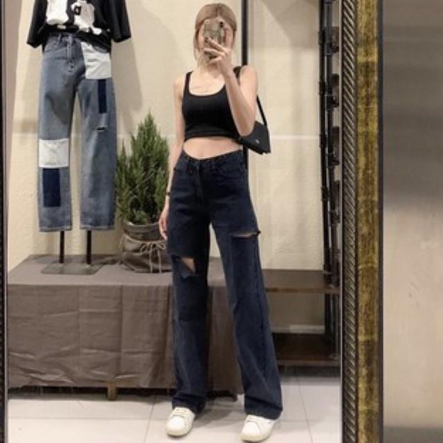 QUẦN JEANS XUÔNG MÀU XÁM ĐEN