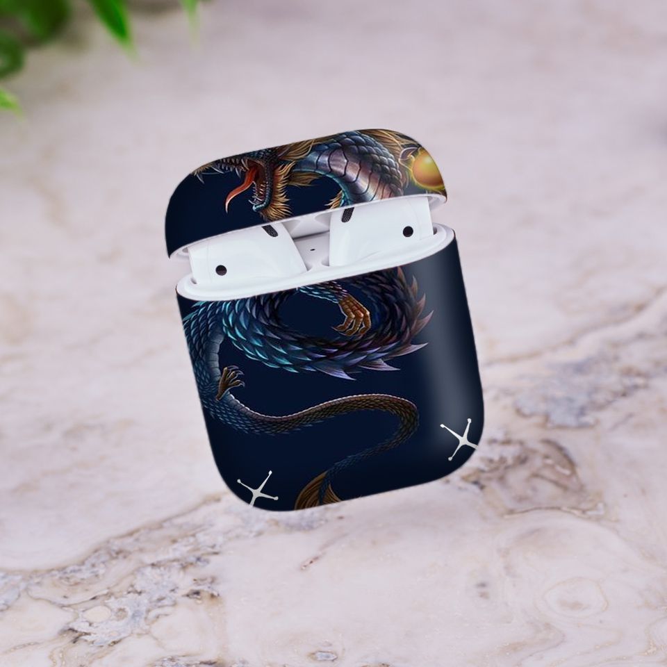 Miếng dán skin chống bẩn cho tai nghe AirPods in hình Rồng Dragon - dra031 (bản không dây 1 và 2)