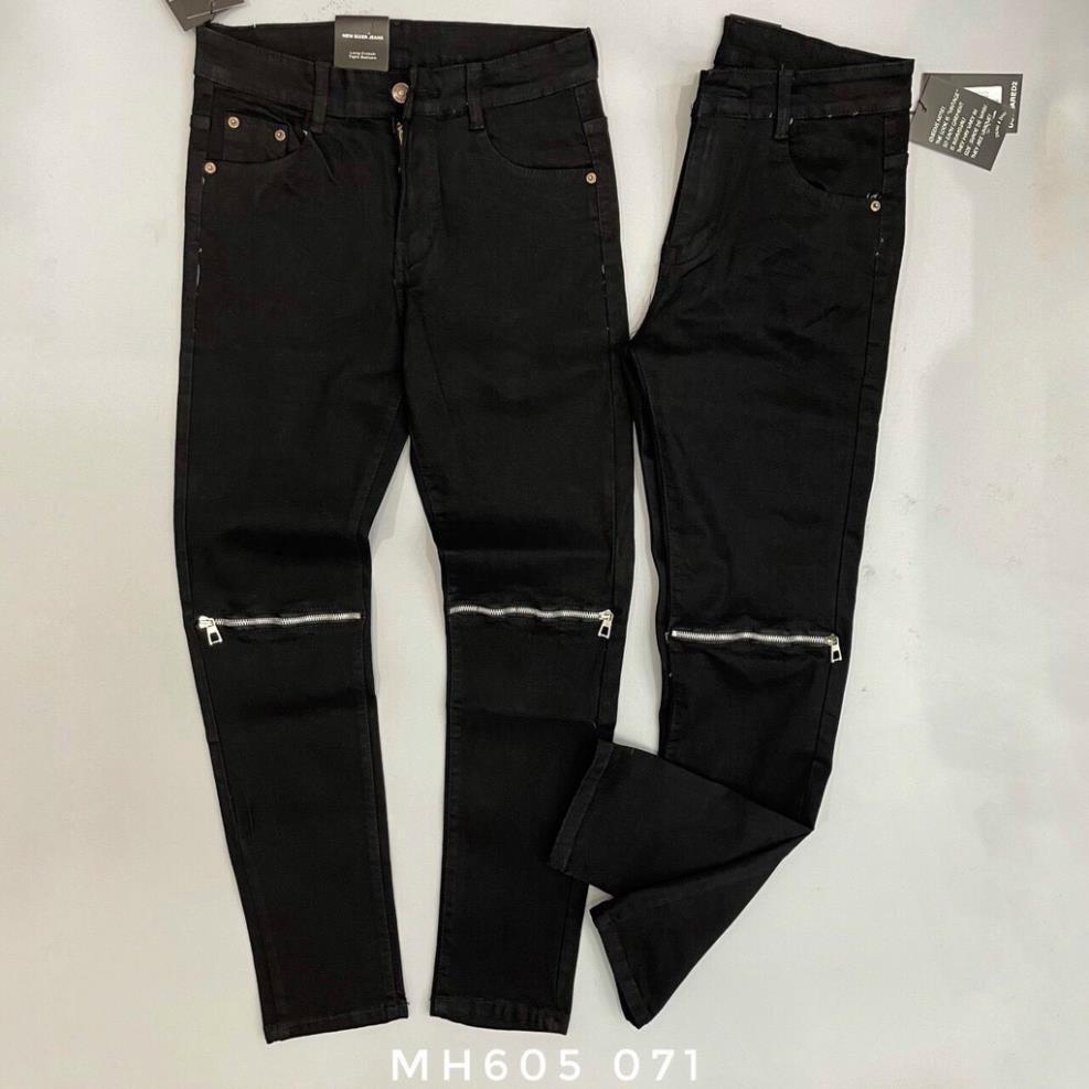 Quần Jean Khoá Gối Dáng Slim Fit, Jean nam đen