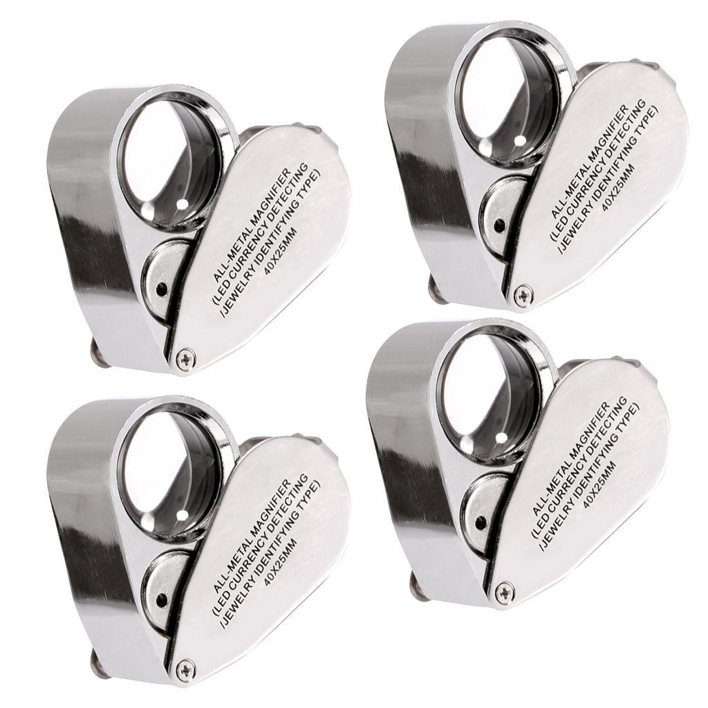 40x 25mm Glass LED Light Magnifying Magnifier Jeweler Eye Jewelry Loupe 4pcs