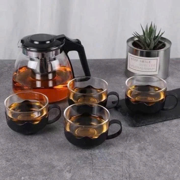 Bình Lọc Trà Thủy Tinh Tặng Kèm 4 Ly Sang Trọng - CÓ LỖi LỌC TRÀ INOX - BÌNH PHA TRÀ CHẾ CAFE TIỆN LỢI 2in1 Đẳng Cấp