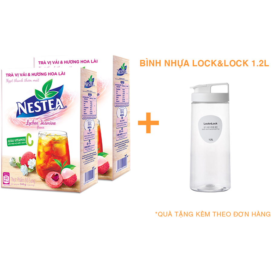 Combo 2 hộp trà Nestea vị vải hương hoa lài (Hộp 12 gói x 12g) [Tặng 1 bình nhựa Lock Lock 1.2L] Giao mẫu ngẫu nhiên