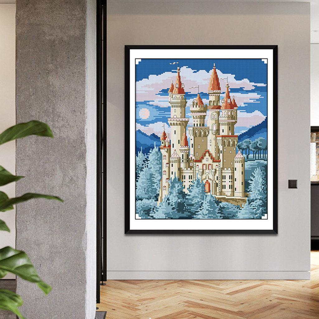 Stamped Cross Stitch Kit, Wonderland Castles Patterns, Cross Stitch Needlework, DIY Indoor Decorations or Wall Paintings