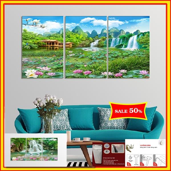 Tranh Thác Nước Treo Phòng Khách - Bộ Tranh Sơn thủy hữu tình kích thước 40x60x3