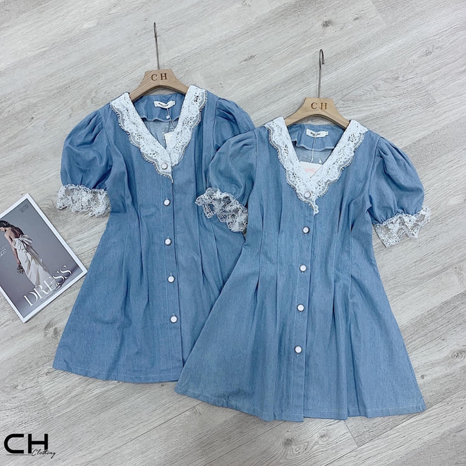 Đầm jean mix ren trắng xinh
