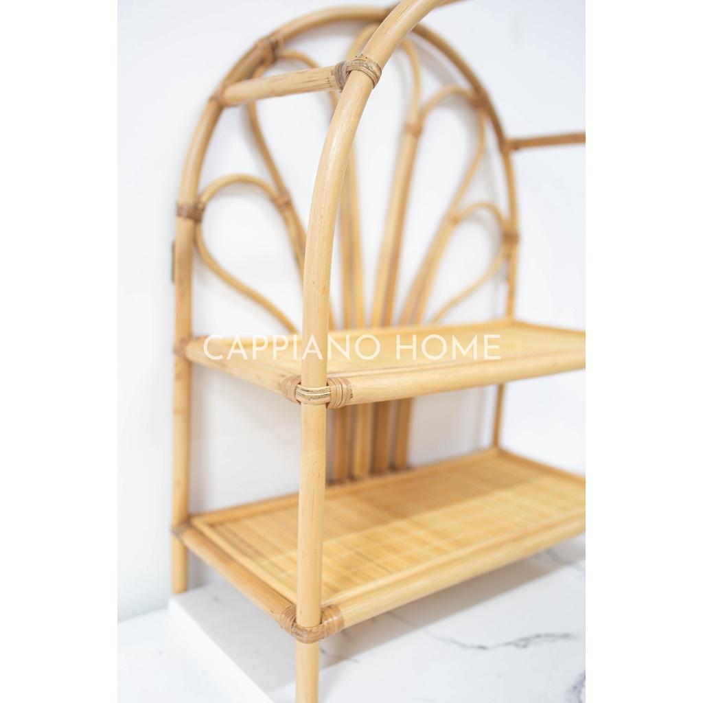 Kệ mây tre 2 tầng, kệ decor hoạ tiết, giá treo đựng đồ tiện dụng, giá treo trang trí nhà cửa | Cappiano Home