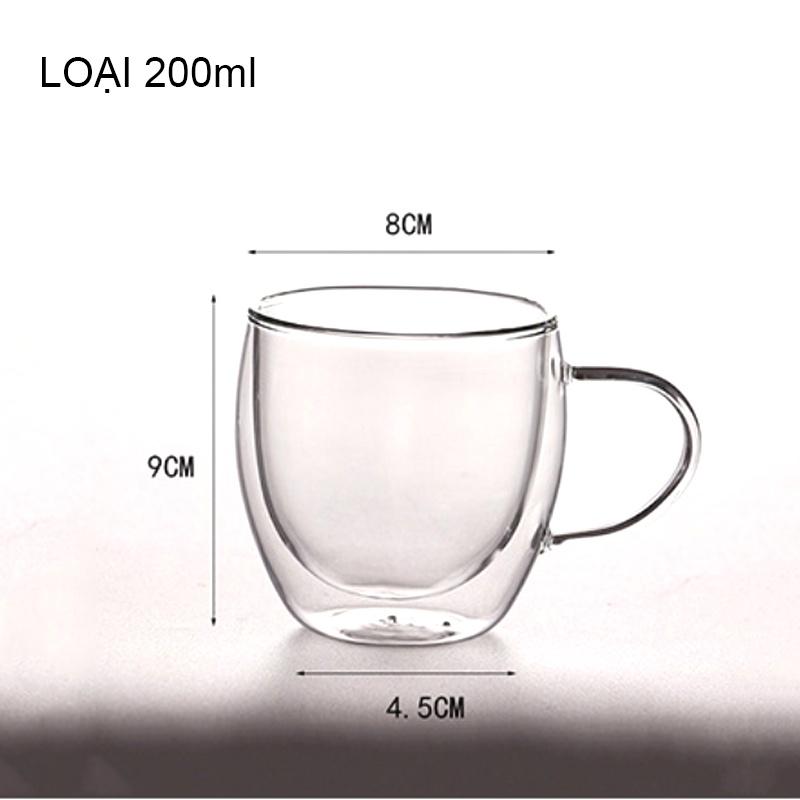 CỐC THỦY TINH 2 LỚP GIỮ NHIỆT UỐNG TRÀ VÀ CAFÉ, CÓ TAY CẦM 400ML; 300ml; 200ml; 150ml; 80ml