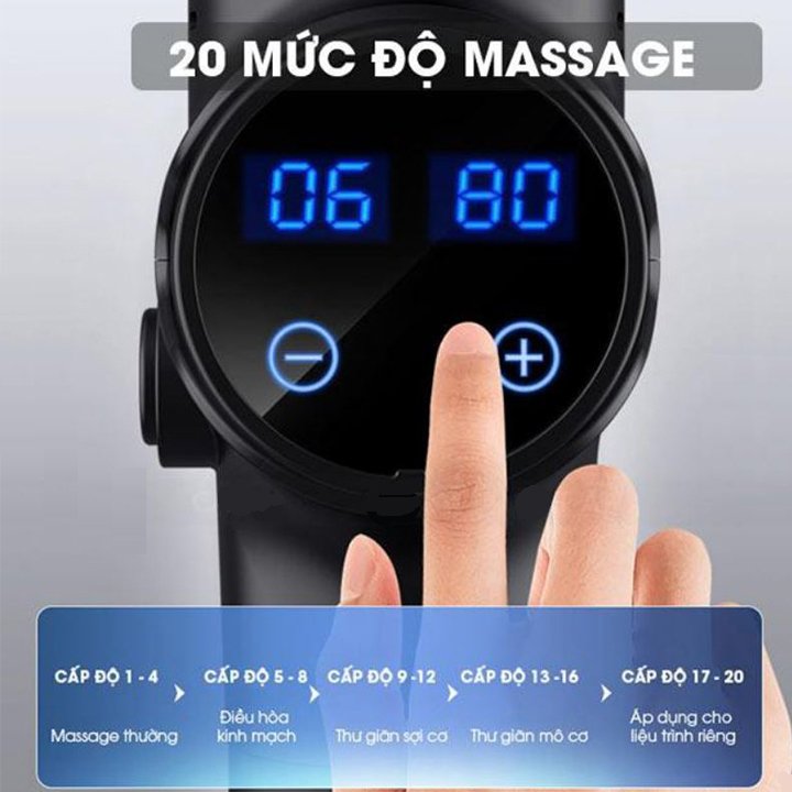 Máy Massage Cầm Tay Chuyên Sâu Cao Cấp - 20 Chế Độ Rung Khác Nhau - Tặng Kèm 6 Đầu Massage - Trị Căng Cứng Đau Mỏi Cơ - Massage Đa Chức Năng Giảm Tê Mỏi Toàn Thân